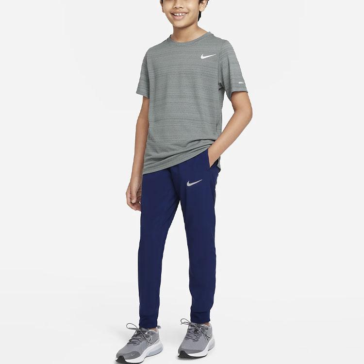 Nike Kids Solid Color Logo Drawstring High Waist Casual Pants Kids Bottoms Dark-Blue DD8428-492