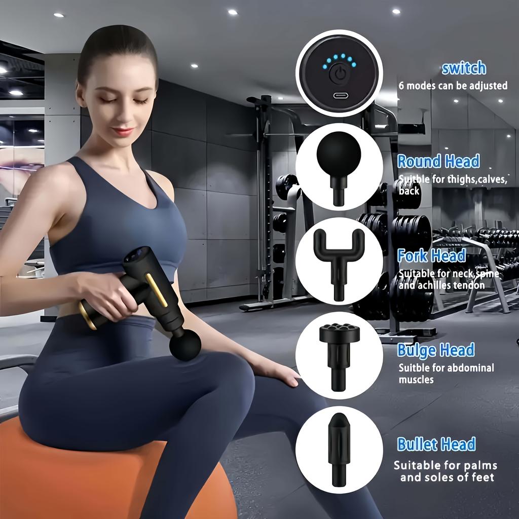 Xiaomi 1pc Powerful Cordless Massage Gun with LED Display - Deep Tissue Muscle Relaxer, 4 Interchangeable Heads,1200mAh Lithium Battery