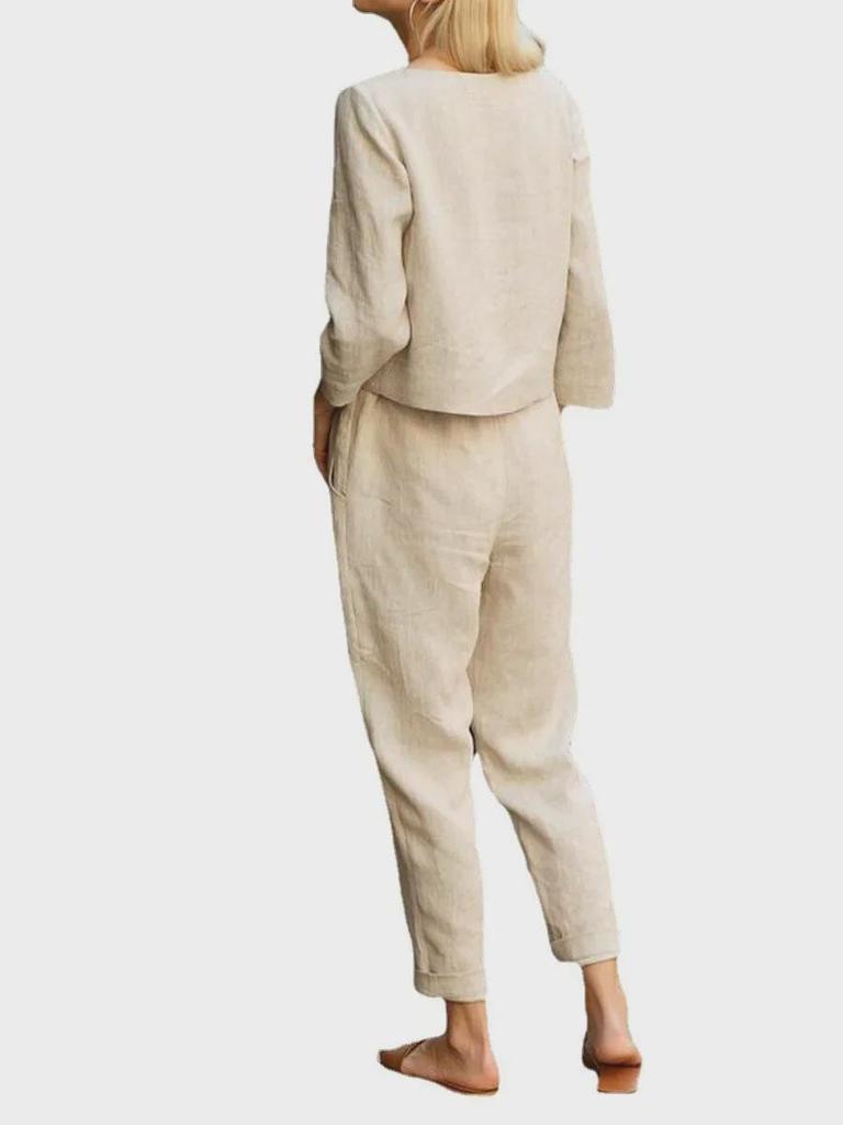2024 Women's Autumn Solid Color Casual Tops and Pants Sets