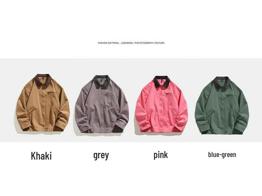2024 Autumn Men's Casual Japanese Style Color Block Multi-Pocket Workwear Jacket