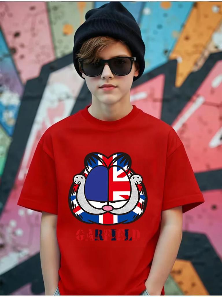 Funny Garfield Short Sleeve Kids T Shirt Summer Cute Cartoon Crewneck Street 3-14 Years