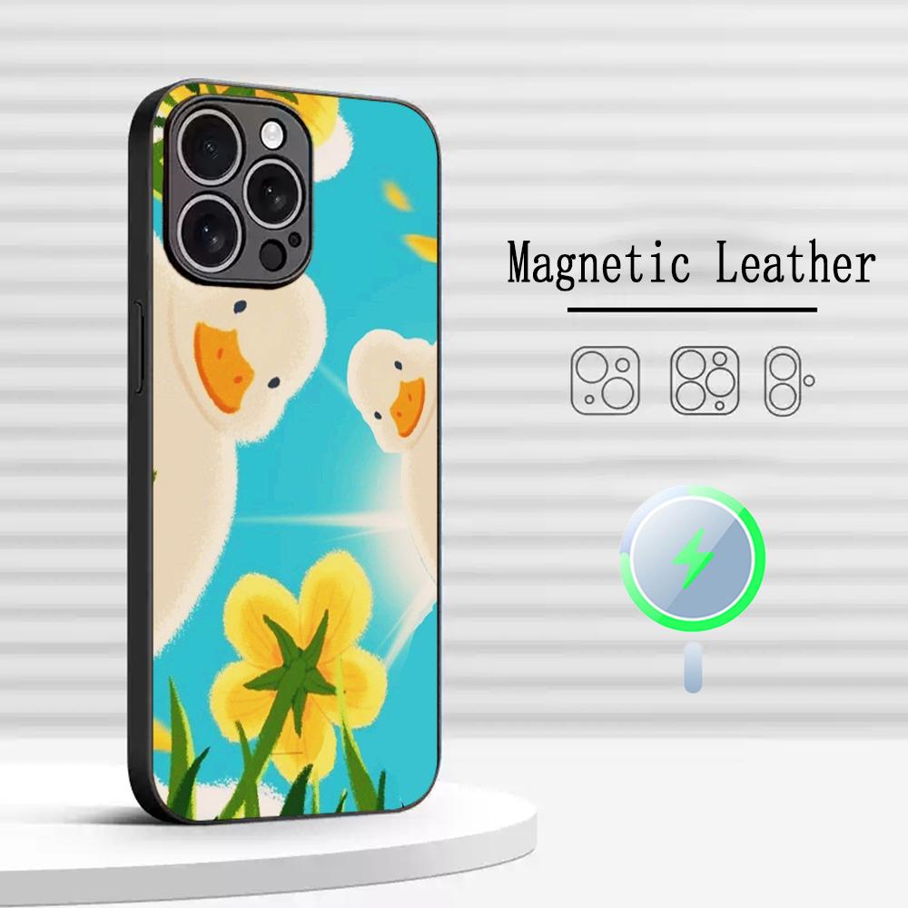 

Cute cartoon duck girly pattern Phone Case For iPhone 17 16 15 14 13 12 Plus Pro Max High-end Luxury Magsafe Sheepskin iPhone 14