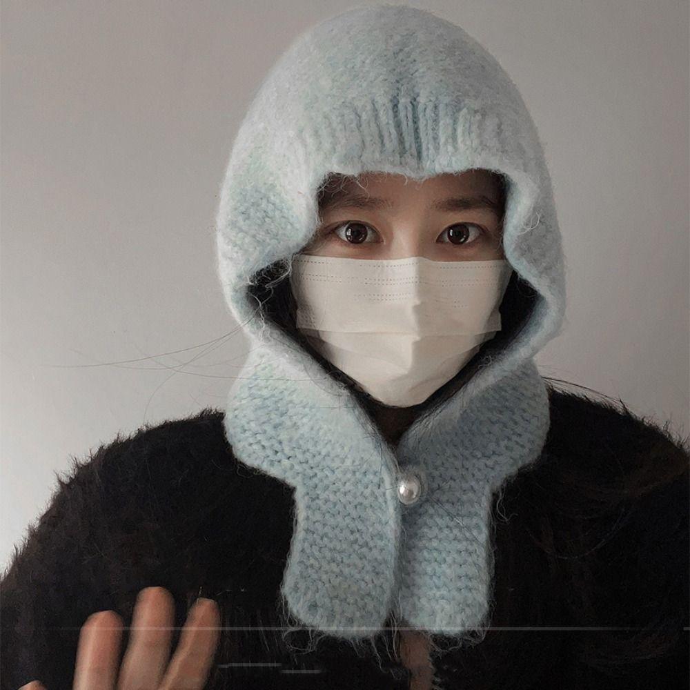 Coldproof Knitted Balaclava Hat Keep Warm Pullover Cap Sweet Neck Collar Beanies Cap  Winter