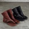Johnature Women'shoes Roman Sandals Fashion Versatile Flat Genuine Leather Peep Toe Short Boots