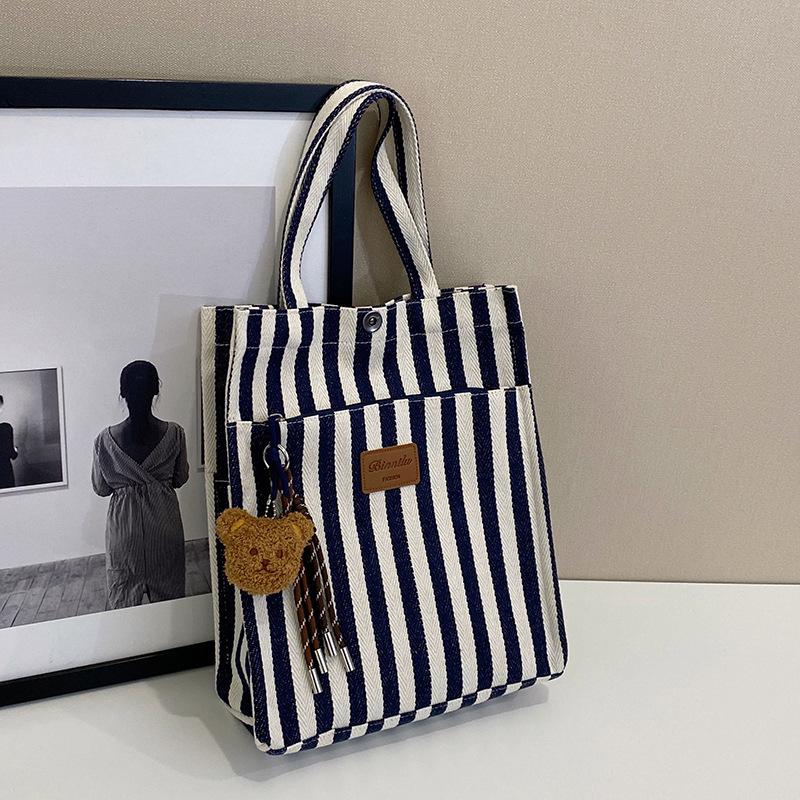 Commuter Large Capacity Leisure 2025 New Personalized Popular Striped Canvas Fashion Crossbody Portable Shoulder Tote Bag