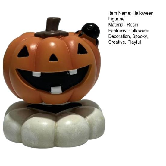 Seasonal Home Accents Spooky Halloween Figurine, Small Resin Rotating Ghost Skull Pumpkin Gravestone Rustic Decorations Statue, Collectible