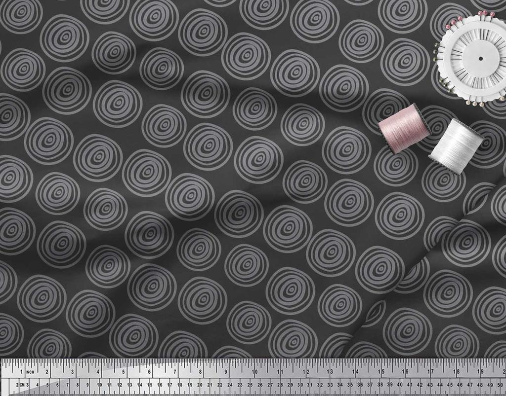 Soimoi Black Japan Crepe Satin Fabric Spiral & Stripe Geometric Fabric Prints By Metre 42 Inch