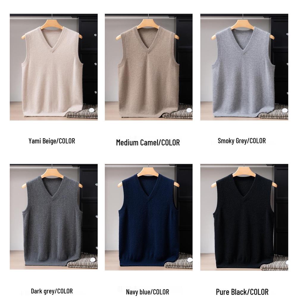 Men's Cashmere V-Neck Sleeveless Knit Vest - 2025 Autumn/Winter Collection