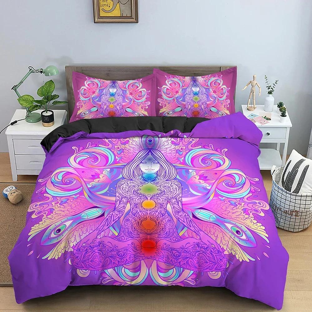Seven Chakras Buddha Mandala Comfortable Duvet Quilt Cover Pillowcase Bedding Set Children Bedroom Decoration Home Textile