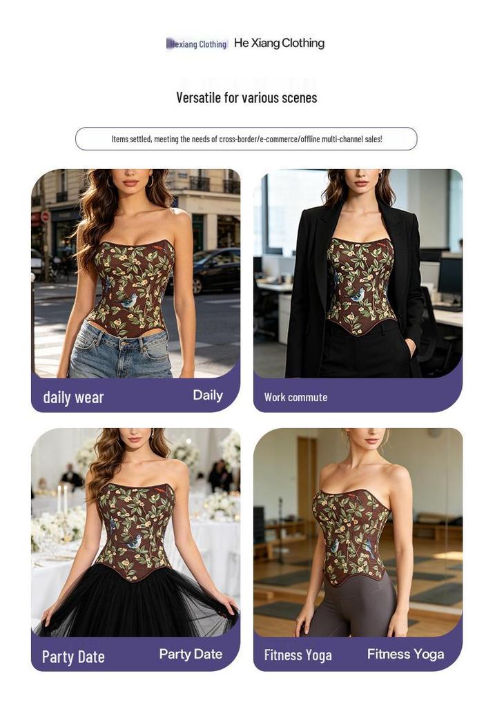 Monet Style Vintage Oil Painting Fishbone Corset - Sexy Strapless Body Shaper for Women