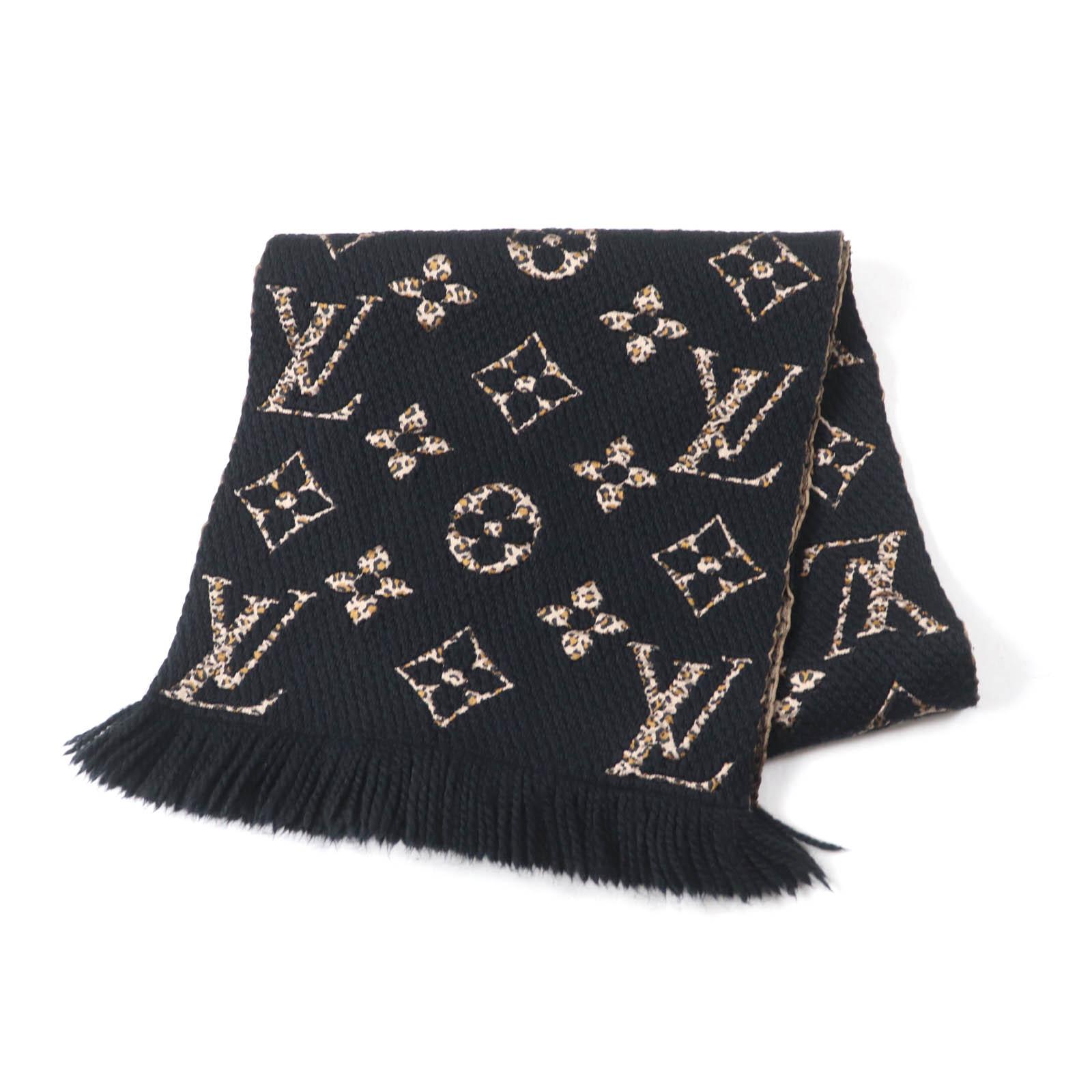 

Great LOUIS VUITTON Scarf Escharpe Giant Monogram Jungle Black beige M75885 Used