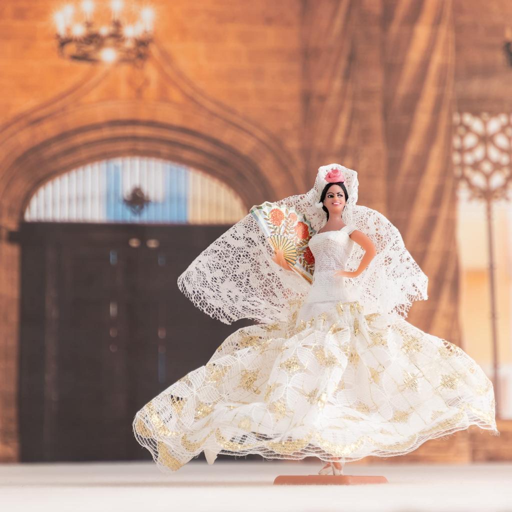 Spanish Flamenco Doll, White, with Fan, Flamenco Dancer, Marin, White Dance Costume, Sma-705w