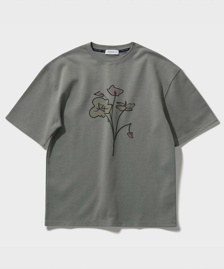 FFEFF STUDIO Artwork Flower Drawing Short Sleeve T-Shirt (Cement)
