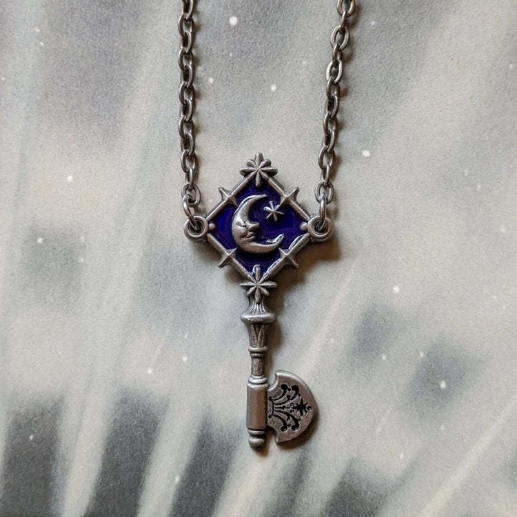 Star And Moon Key Shape Gold And Silver Two-Color Pendant Necklace Retro Fantasy Style Exquisite Niche Daily Wear