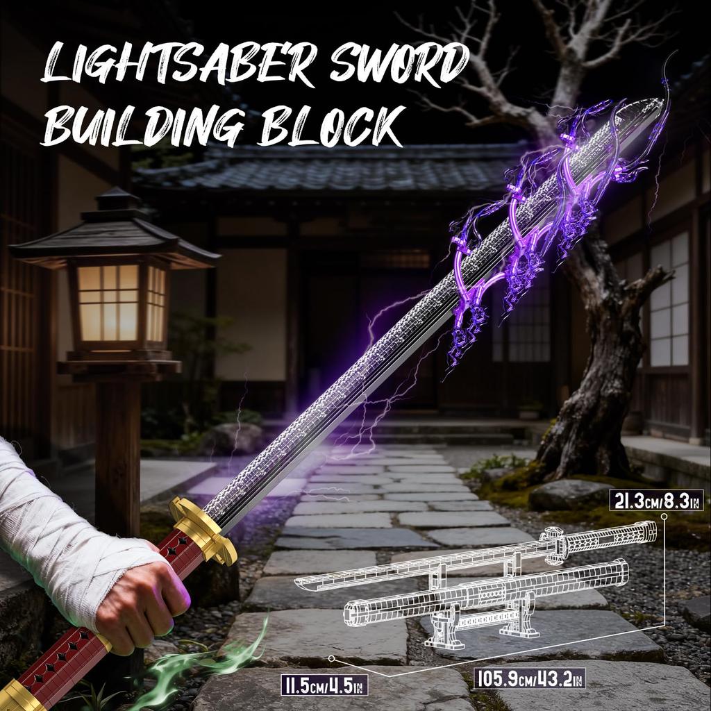Mould King 10259 ZORO Sword Building Blocks MOC Anime Cosplay with Scabbard and Toy Set 1832 Set, Light-Up Sword, Stand, Youth/Adult/Collector (Over