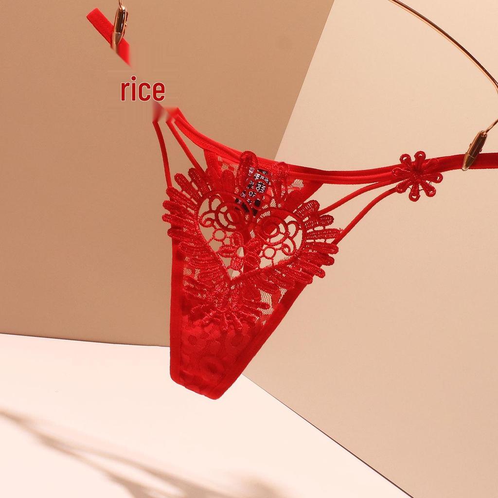 2025 Amorous Red Seamless Transparent Thong - Sexy, Hollow-Outlined T-Pants for Women