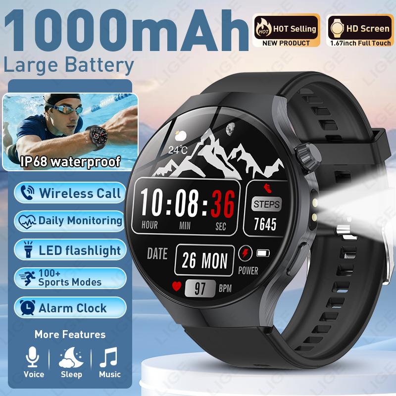 

New Smart Watch Man 1000mAh Long Standby Outdoor Smartwatch Men IP68 Waterproof Heart Rate Sport BT Call Big Battery Watch 1000mAh Big Battery чорний