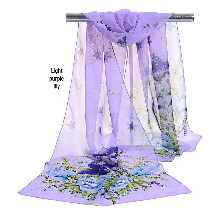 Spring & Summer Silk Chiffon Scarf for Women – Versatile, Fashionable, Sun-Protective, Printed Headscarf