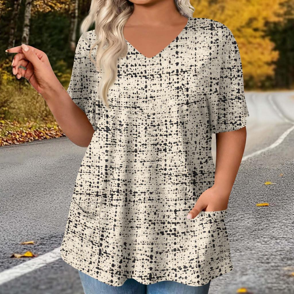 Women's Fashion Plus Size Printed Short Sleeve Blouse For Elegant Commuting And Casual Wear