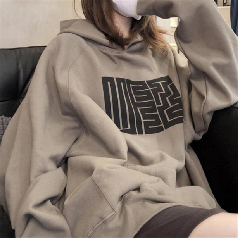 Vintage Fleece Hoodie Women's Oversized Baggy Pullover Sweatshirt With Graphic Print