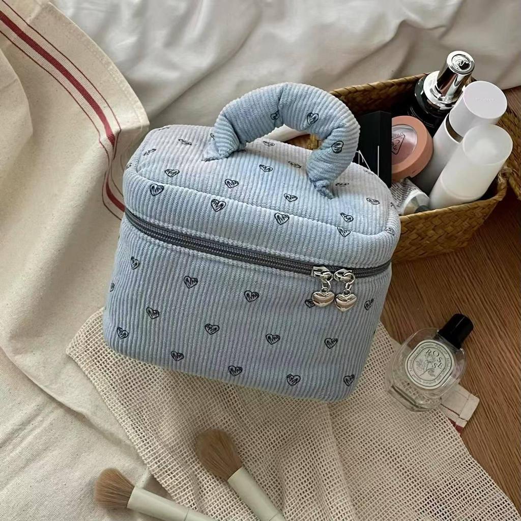 Peach Heart Corduroy Women's Large Capacity High-End Makeup Storage Bag