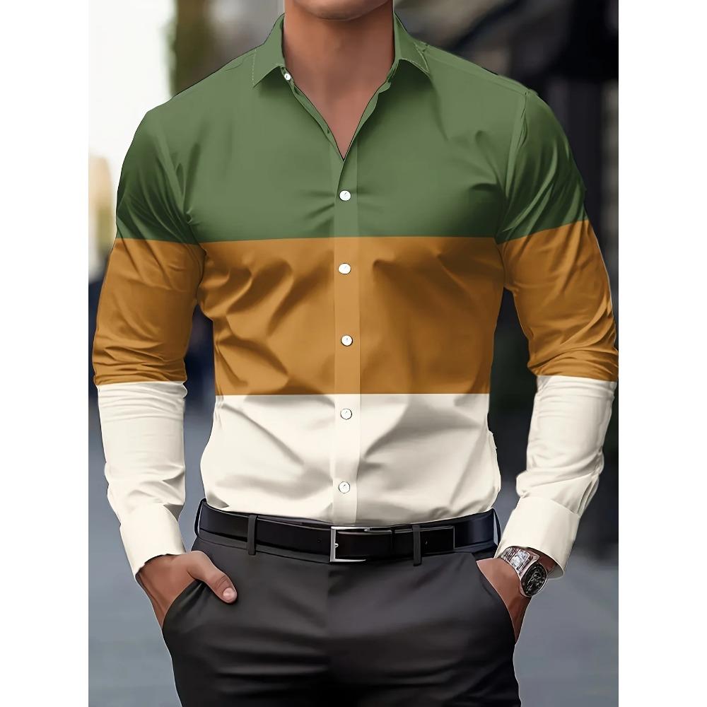 Men's Business Casual Shirt-Button-Up Long Sleeve Formal and Everyday Office Shirt Horizontal Stripes -Seasonal Fashion Summer