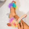Sommer Design Feder Kunstpelz Damen Hausschuhe Sexy Eckige Zehenpartie Klare Kristall High Heels Schuhe Party Abschlussball Slides Sandalen