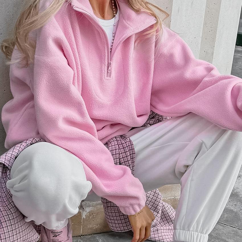 Top Monocolore di Nicchia Autunno e Inverno Stile Semplice e Pigro Felpe Sportive alla Moda da Donna