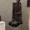 Punk Style Platform Thick Bottom Women Knight Boots Fashion Button Combination Splicing Height Increase Female Long Booties