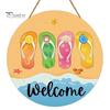 Tropical Wall Decor Hello Summer Door Sign, Ice Pop Flip Flop Welcome Hanger, Coastal Hanger Farmhouse Hanging Wooden Wreath for Front Home