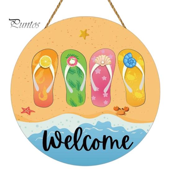 Tropical Wall Decor Hello Summer Door Sign, Ice Pop Flip Flop Welcome Hanger, Coastal Hanger Farmhouse Hanging Wooden Wreath for Front Home