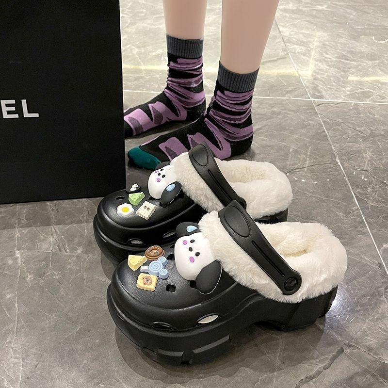 Scarpe con fori in cartone animato, EVA, invernali, da donna, con isolamento in peluche, suola spessa, aumento dell'altezza, prepuzio interno, pantofole in cotone