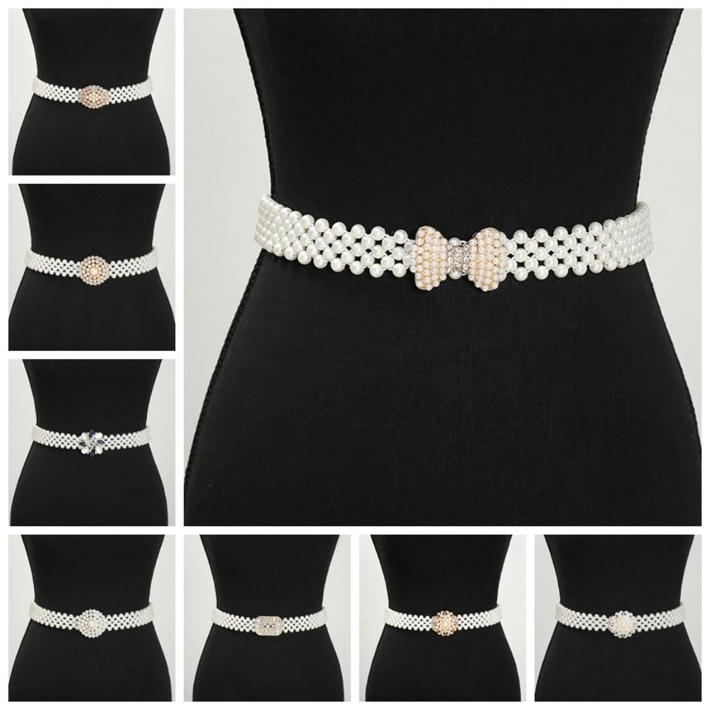 Bling Pearl Waist Belt Rhinestone Women Waist Belt Elegant Elastic Waistband  Dress