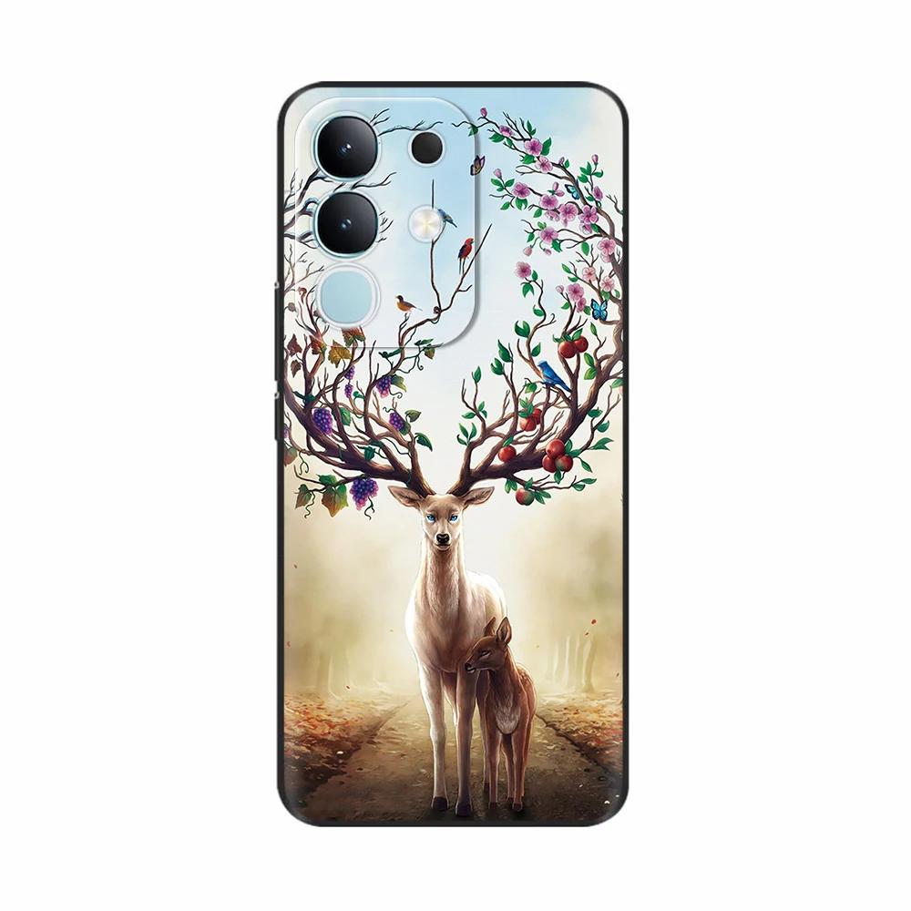For Vivo Y29 4G Black Back Cover Fashion Flower Butterfly Painting Case Soft TPU Silicone Fundas For Vivo Y29 4G Protect Cover
