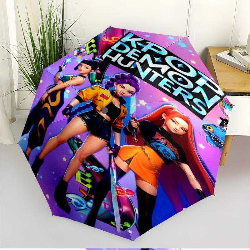 KPop Demon Hunters Print Automatic Open Close Umbrella, Portable Foldable Umbrella, for Outdoor Commute Camping Trip, Ideal Birthday Gift