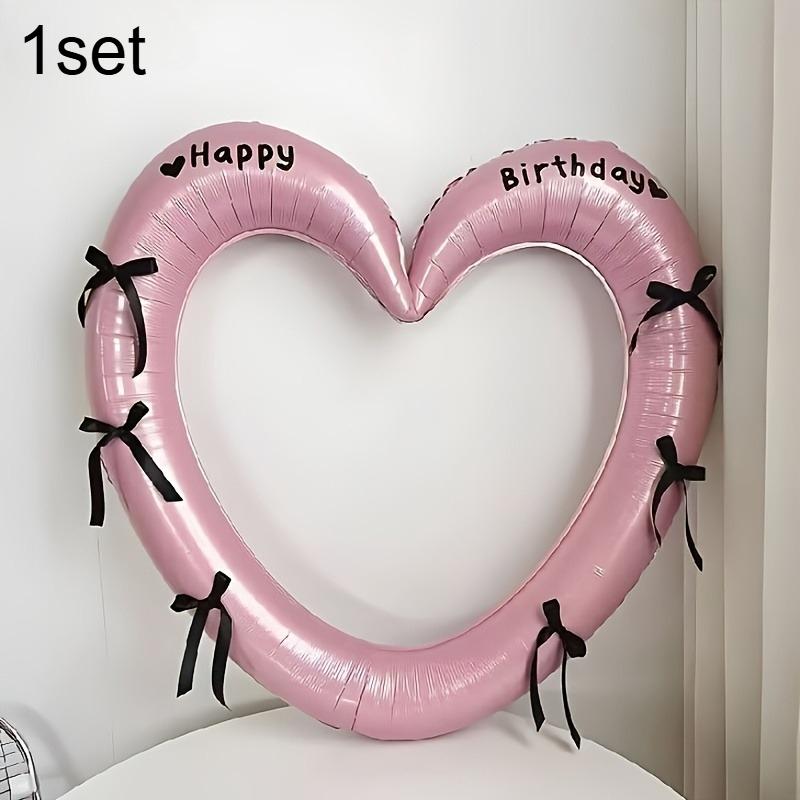 1set 40-Inch Bow Happy Birthday Hollow Heart Aluminum Film Balloon Set Birthday Party Decoration Photo Props