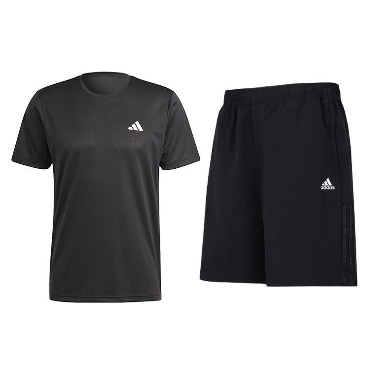

Adidas Свитер с круглым вырезом и коротким рукавом, однотонный, с эластичной резинкой на талии, с логотипом, повседневный спортивный комплект для мужчин, спортивный комплект HR8727+HE7405 M