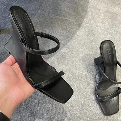 Sexy Wedge Heeled Sandals Women Fashion Slingback Slide Slippers Women Summer Square Toe High Heels Party Dress Shoes Sandalias