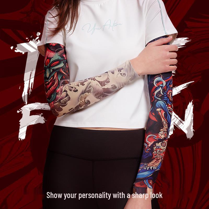 Ice Silk Tattoo Sun Protection Sleeves for Men & Women - Summer Driving, Cycling, Flower Design Arm Shades