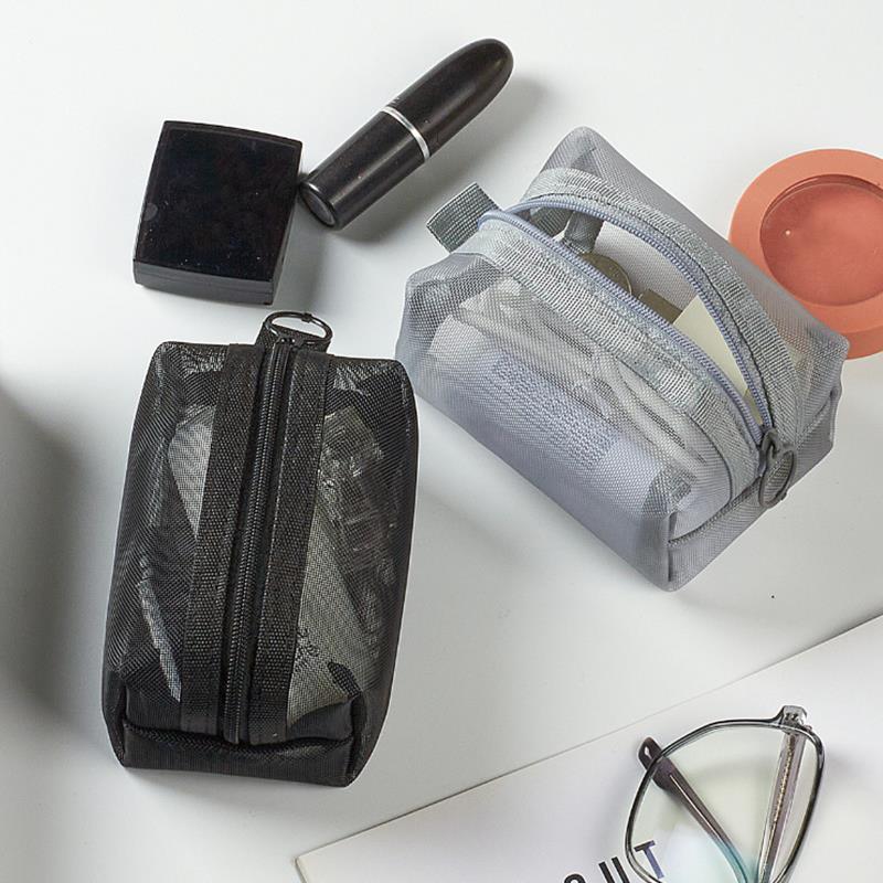 Large Capacity Key Bags Transparent Cosmetic Bag Square Mesh Storage Pouch Mini Zipper Coin Purse Mini Wash Bag Stationery Case