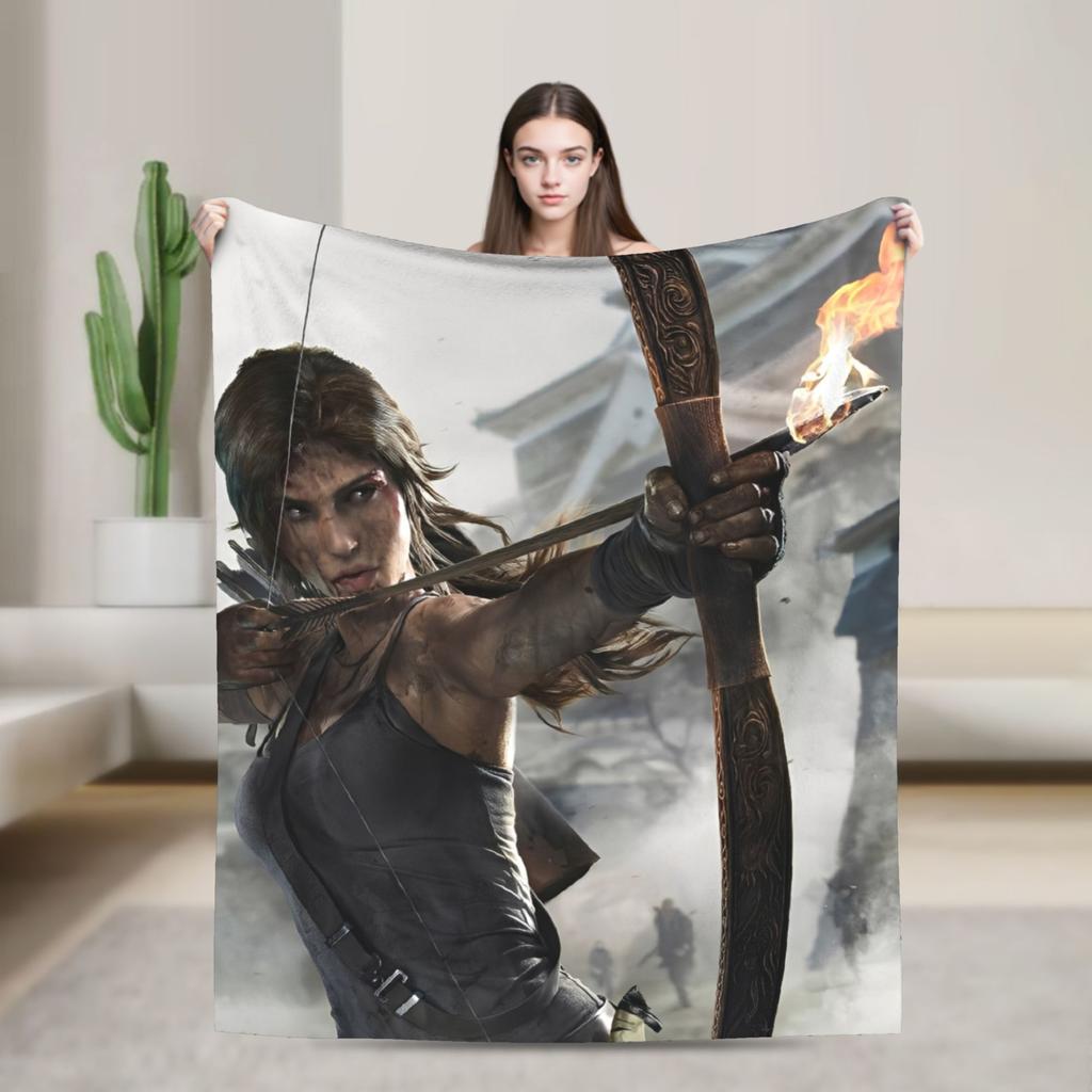 Tomb-Raider Lara Croft Blanket Cover Fleece Survival Video Game Warm Throw Blanket for Sofa Couch Quilt Multi-function