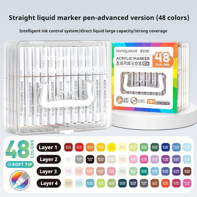 LANGUO 60Colors/box Direct Liquid Acrylic Paint Marker Pens Set Brush Color Marker Pen for DIY Painting Drawing Ceramic Glass