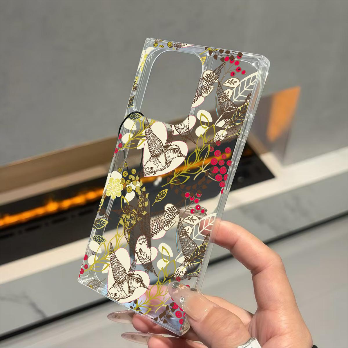 

Clear Square Back Tube Case Protection For iPhone 12 15 Plus 11 14 Pro Max 13 16 ProMax Anti-Oxygen,Loving Heart Flying Birds Pattern Casing iphone 16