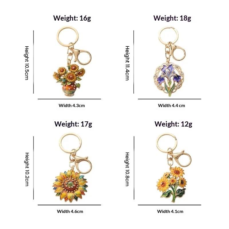 Vintage Blumen-Schlüsselanhänger Sonnenblume Iris Legierung Emaille Anhänger Schlüsselhalter Kunstmuster Anhänger Zubehör für Taschendekoration Schlüsselanhänger Geschenk