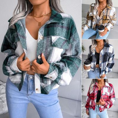 Women's Autumn And Winter Long-sleeved Woolen Casual Plaid Coat Jacket