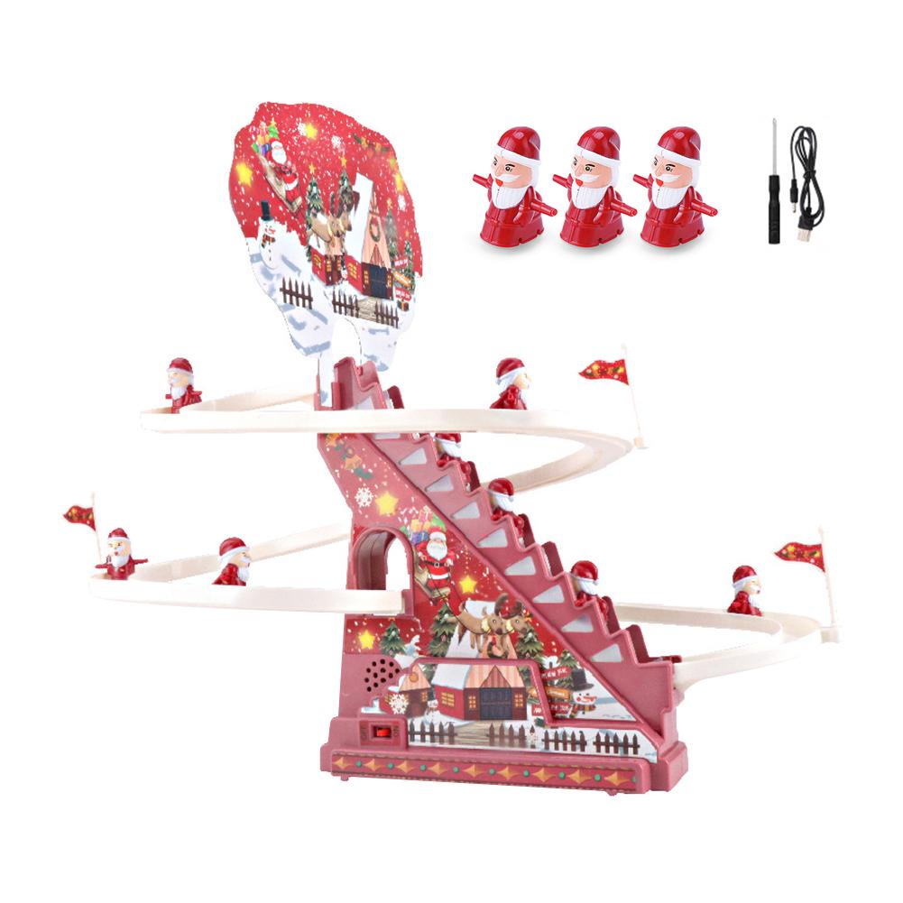 Noel Dekor Hediyesi Noel Baba Bebek Merdiven Tırmanma Pisti Elektrikli Küçük Sarı Ördek Domuz Yavrusu Eğitici Oyuncaklar Hafif Müzikli