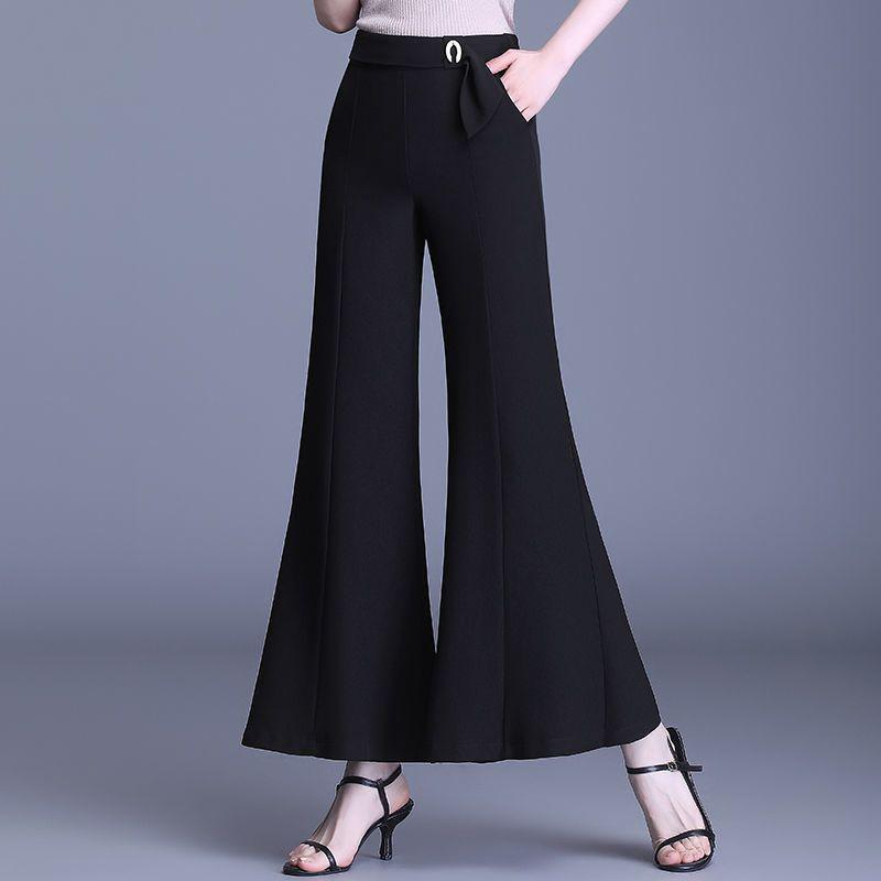 

Spring 2026 Korean Style High Waist Black Wide-Leg Bell Bottom Pants for Women L (51-57kg) чёрный