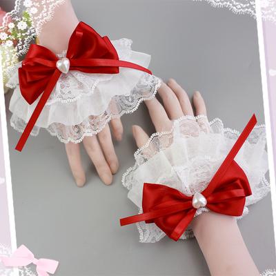 Süße Lolita Mädchen Schleife Rüsche Fake Ärmel Teeparty Handmanschetten Armband Dienstmädchen Cosplay Kostüm Zubehör