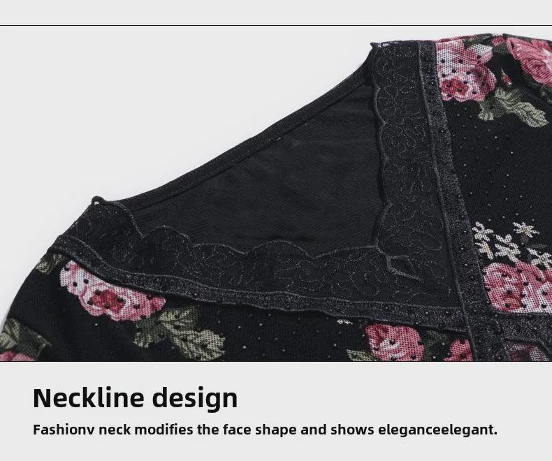 Autumn Black Long-Sleeve Printed Pullover: Mid-Length, Loose-Fit, Round-Neck T-Shirt