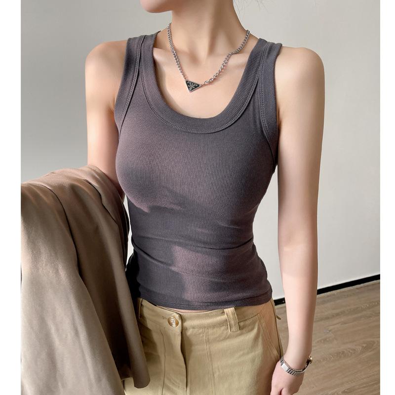 White round neck design sling small vest women's breast covering can be worn outside casual versatile sleeveless basic top